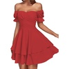 image:imageLYANER Womens Off Shoulder Casual Dress  Summer Tie Back Wrap Layer Ruffle A Line Short Sleeve Party Elegant Mini DressesSolid Red
