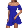 image:imageLYANER Womens Off Shoulder Casual Dress  Summer Tie Back Wrap Layer Ruffle A Line Short Sleeve Party Elegant Mini DressesSolid Royal Blue