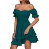 image:imageLYANER Womens Off Shoulder Casual Dress  Summer Tie Back Wrap Layer Ruffle A Line Short Sleeve Party Elegant Mini DressesSolid Teal Blue