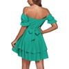 image:imageLYANER Womens Off Shoulder Casual Dress  Summer Tie Back Wrap Layer Ruffle A Line Short Sleeve Party Elegant Mini DressesSolid Turquoise