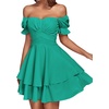 image:imageLYANER Womens Off Shoulder Casual Dress  Summer Tie Back Wrap Layer Ruffle A Line Short Sleeve Party Elegant Mini DressesSolid Turquoise