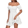 image:imageLYANER Womens Off Shoulder Casual Dress  Summer Tie Back Wrap Layer Ruffle A Line Short Sleeve Party Elegant Mini DressesSolid White