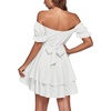 image:imageLYANER Womens Off Shoulder Casual Dress  Summer Tie Back Wrap Layer Ruffle A Line Short Sleeve Party Elegant Mini DressesSolid White