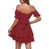 image:imageLYANER Womens Off Shoulder Casual Dress  Summer Tie Back Wrap Layer Ruffle A Line Short Sleeve Party Elegant Mini DressesSolid Wine Red