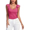 image:imageLYANER Womens Ribbed Knit Square Neck Sleeveless Tank Top Ruffle Cap Sleeve Shirt BlouseRose Red