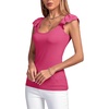 image:imageLYANER Womens Ribbed Knit Square Neck Sleeveless Tank Top Ruffle Cap Sleeve Shirt BlouseRose Red