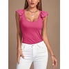 image:imageLYANER Womens Ribbed Knit Square Neck Sleeveless Tank Top Ruffle Cap Sleeve Shirt BlouseRose Red