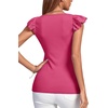 image:imageLYANER Womens Ribbed Knit Square Neck Sleeveless Tank Top Ruffle Cap Sleeve Shirt BlouseRose Red