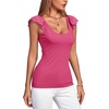 image:imageLYANER Womens Ribbed Knit Square Neck Sleeveless Tank Top Ruffle Cap Sleeve Shirt BlouseRose Red