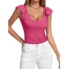 image:imageLYANER Womens Ribbed Knit Square Neck Sleeveless Tank Top Ruffle Cap Sleeve Shirt BlouseRose Red