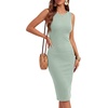 image:imageLYANER Womens Ribbed Knit Work Office Midi Dress  Crewneck Sleeveless Stretch Bodycon Knee Length Party DressesBean Green