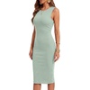 image:imageLYANER Womens Ribbed Knit Work Office Midi Dress  Crewneck Sleeveless Stretch Bodycon Knee Length Party DressesBean Green