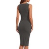 image:imageLYANER Womens Ribbed Knit Work Office Midi Dress  Crewneck Sleeveless Stretch Bodycon Knee Length Party DressesDark Gray