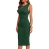 image:imageLYANER Womens Ribbed Knit Work Office Midi Dress  Crewneck Sleeveless Stretch Bodycon Knee Length Party DressesDark Green