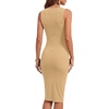 image:imageLYANER Womens Ribbed Knit Work Office Midi Dress  Crewneck Sleeveless Stretch Bodycon Knee Length Party DressesDark Khaki
