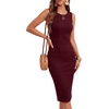image:imageLYANER Womens Ribbed Knit Work Office Midi Dress  Crewneck Sleeveless Stretch Bodycon Knee Length Party DressesDeep Red