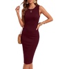 image:imageLYANER Womens Ribbed Knit Work Office Midi Dress  Crewneck Sleeveless Stretch Bodycon Knee Length Party DressesDeep Red