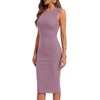 image:imageLYANER Womens Ribbed Knit Work Office Midi Dress  Crewneck Sleeveless Stretch Bodycon Knee Length Party DressesDusty Purple