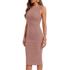 image:imageLYANER Womens Ribbed Knit Work Office Midi Dress  Crewneck Sleeveless Stretch Bodycon Knee Length Party DressesDusty Rose