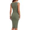 image:imageLYANER Womens Ribbed Knit Work Office Midi Dress  Crewneck Sleeveless Stretch Bodycon Knee Length Party DressesLight Army Green