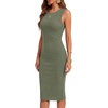image:imageLYANER Womens Ribbed Knit Work Office Midi Dress  Crewneck Sleeveless Stretch Bodycon Knee Length Party DressesLight Army Green