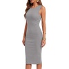 image:imageLYANER Womens Ribbed Knit Work Office Midi Dress  Crewneck Sleeveless Stretch Bodycon Knee Length Party DressesLight Gray
