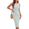 image:imageLYANER Womens Ribbed Knit Work Office Midi Dress  Crewneck Sleeveless Stretch Bodycon Knee Length Party DressesPale Blue