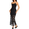 image:imageLYANER Womens Sheer Lace Layered Tulle Hem Spaghetti Straps Slit Bodycon Cocktail Party Maxi DressBlack