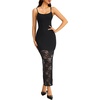 image:imageLYANER Womens Sheer Lace Layered Tulle Hem Spaghetti Straps Slit Bodycon Cocktail Party Maxi DressBlack