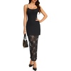 image:imageLYANER Womens Sheer Lace Layered Tulle Hem Spaghetti Straps Slit Bodycon Cocktail Party Maxi DressBlack