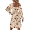 image:imageLYANER Womens Shirred Party Mini Dress  Square Neck Lantern Long Sleeve Ruffle A Line Flowy Casual Short DressesApricot Caramel