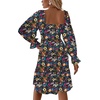 image:imageLYANER Womens Shirred Party Mini Dress  Square Neck Lantern Long Sleeve Ruffle A Line Flowy Casual Short DressesBlack Floral Print