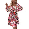 image:imageLYANER Womens Shirred Party Mini Dress  Square Neck Lantern Long Sleeve Ruffle A Line Flowy Casual Short DressesBlack Red