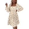 image:imageLYANER Womens Shirred Party Mini Dress  Square Neck Lantern Long Sleeve Ruffle A Line Flowy Casual Short DressesChampagne Floral Print