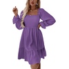image:imageLYANER Womens Shirred Party Mini Dress  Square Neck Lantern Long Sleeve Ruffle A Line Flowy Casual Short DressesDark Purple