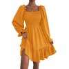 image:imageLYANER Womens Shirred Party Mini Dress  Square Neck Lantern Long Sleeve Ruffle A Line Flowy Casual Short DressesGinger