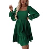 image:imageLYANER Womens Shirred Party Mini Dress  Square Neck Lantern Long Sleeve Ruffle A Line Flowy Casual Short DressesGreen
