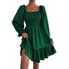 image:imageLYANER Womens Shirred Party Mini Dress  Square Neck Lantern Long Sleeve Ruffle A Line Flowy Casual Short DressesGreen