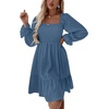 image:imageLYANER Womens Shirred Party Mini Dress  Square Neck Lantern Long Sleeve Ruffle A Line Flowy Casual Short DressesHaze Blue