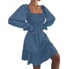 image:imageLYANER Womens Shirred Party Mini Dress  Square Neck Lantern Long Sleeve Ruffle A Line Flowy Casual Short DressesHaze Blue