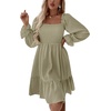 image:imageLYANER Womens Shirred Party Mini Dress  Square Neck Lantern Long Sleeve Ruffle A Line Flowy Casual Short DressesLight Green