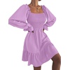 image:imageLYANER Womens Shirred Party Mini Dress  Square Neck Lantern Long Sleeve Ruffle A Line Flowy Casual Short DressesLight Purple