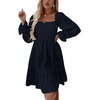 image:imageLYANER Womens Shirred Party Mini Dress  Square Neck Lantern Long Sleeve Ruffle A Line Flowy Casual Short DressesNavy Blue