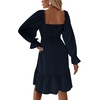 image:imageLYANER Womens Shirred Party Mini Dress  Square Neck Lantern Long Sleeve Ruffle A Line Flowy Casual Short DressesNavy Blue
