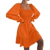 image:imageLYANER Womens Shirred Party Mini Dress  Square Neck Lantern Long Sleeve Ruffle A Line Flowy Casual Short DressesOrange