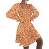 image:imageLYANER Womens Shirred Party Mini Dress  Square Neck Lantern Long Sleeve Ruffle A Line Flowy Casual Short DressesPink Floral Print