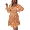 image:imageLYANER Womens Shirred Party Mini Dress  Square Neck Lantern Long Sleeve Ruffle A Line Flowy Casual Short DressesPink Floral Print