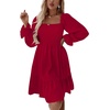image:imageLYANER Womens Shirred Party Mini Dress  Square Neck Lantern Long Sleeve Ruffle A Line Flowy Casual Short DressesRed
