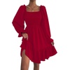 image:imageLYANER Womens Shirred Party Mini Dress  Square Neck Lantern Long Sleeve Ruffle A Line Flowy Casual Short DressesRed