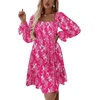 image:imageLYANER Womens Shirred Party Mini Dress  Square Neck Lantern Long Sleeve Ruffle A Line Flowy Casual Short DressesRose Red